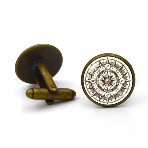 European and American accessories, retro compass, time gemstone cufflinks, men's and women's cufflinks, tie clips, cuff stud buttons