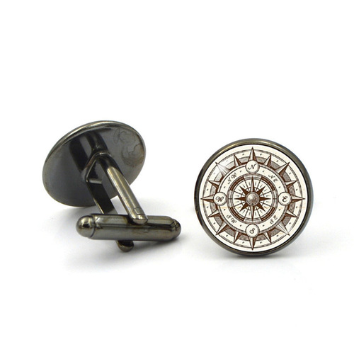 European and American accessories, retro compass, time gemstone cufflinks, men's and women's cufflinks, tie clips, cuff stud buttons