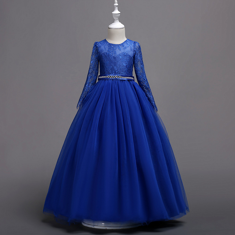 Long-sleeve, wedding dress, small princess costume, long skirt, piano performance costume, European style, for teenagers, lace dress 4