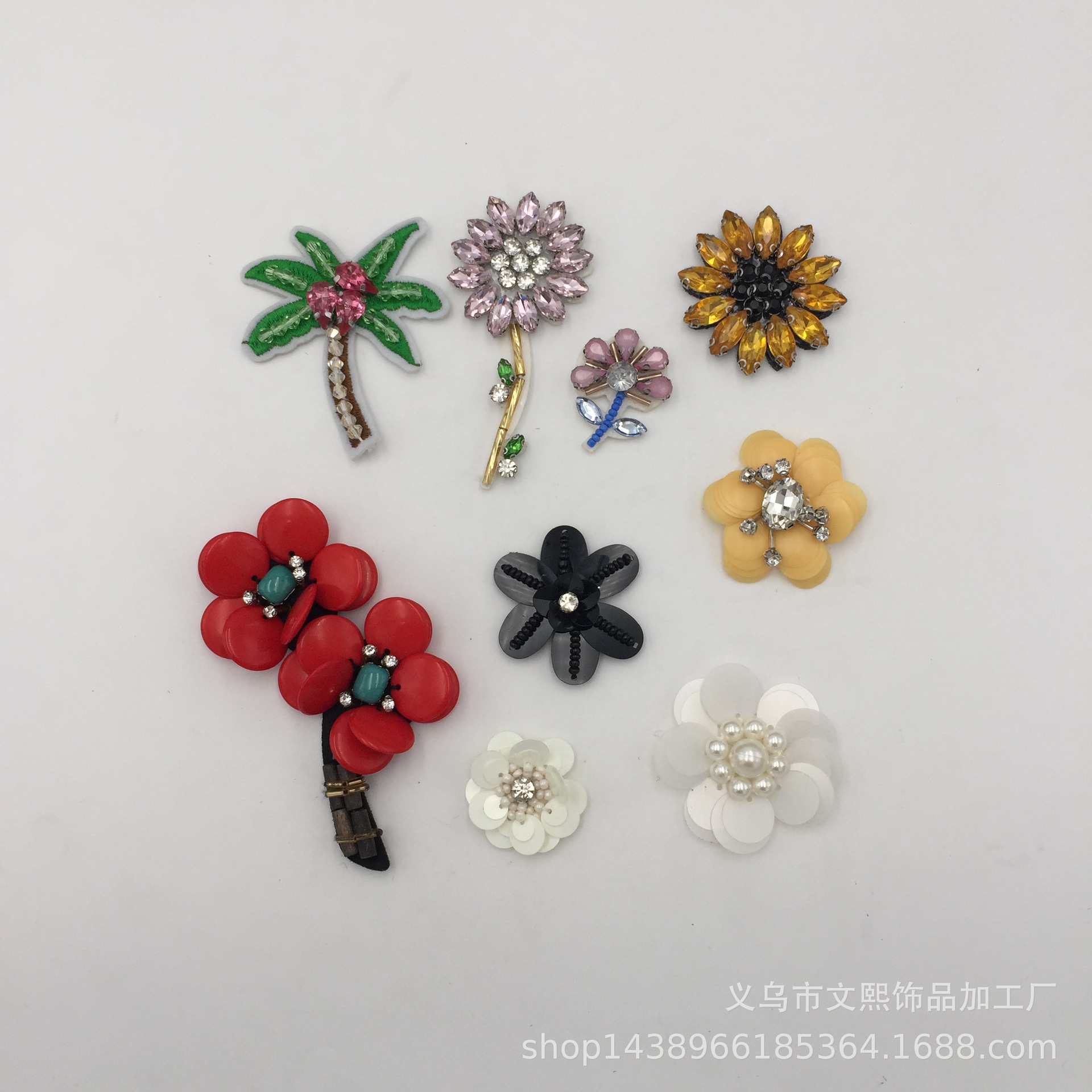 绿色椰树黑色花朵diy服装辅料儿童领花 厂家供应现货