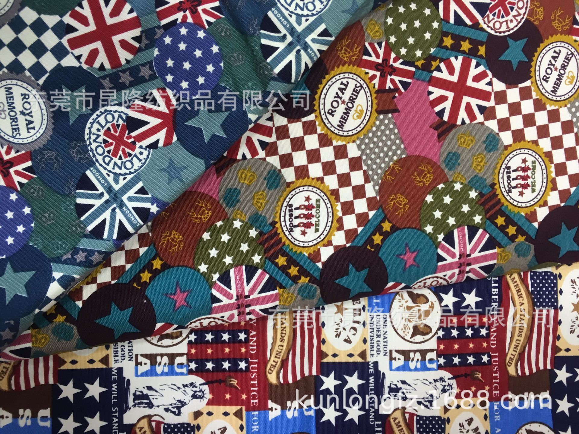 全棉8安帆布印米字图案 印花帆布怀旧英伦风撞色拼图效果印花帆布