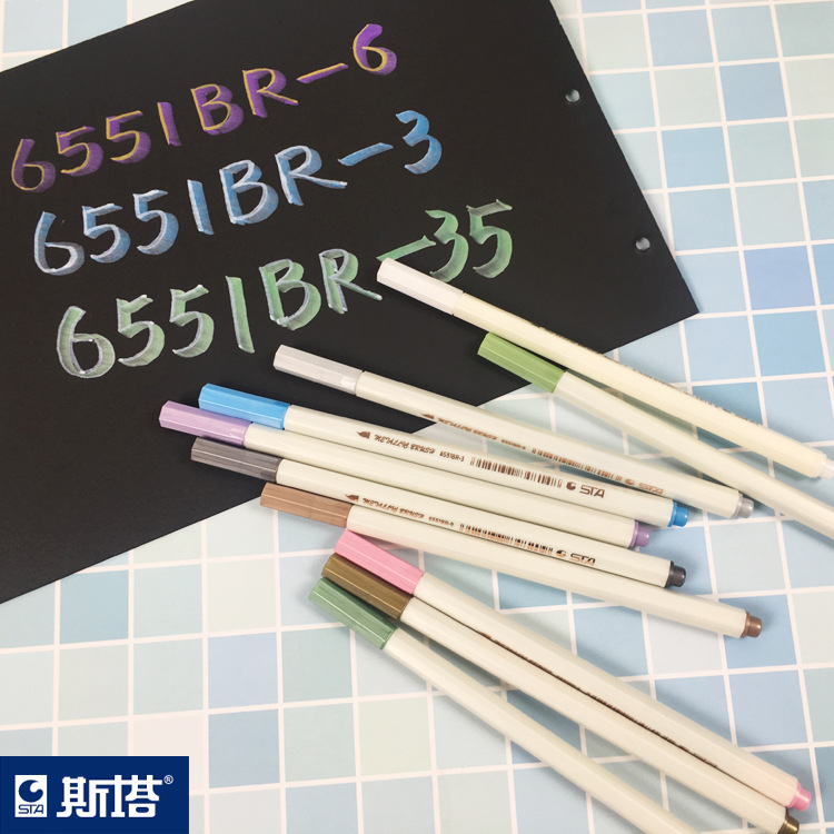 STA 6551 cepillo suave cepillo de pintura pluma de metal nuevo rápido graffiti pluma de metal 10 colores al por mayor