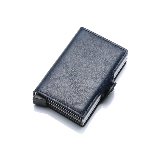 PU double box aluminum alloy automatic snap card holder metal wallet
