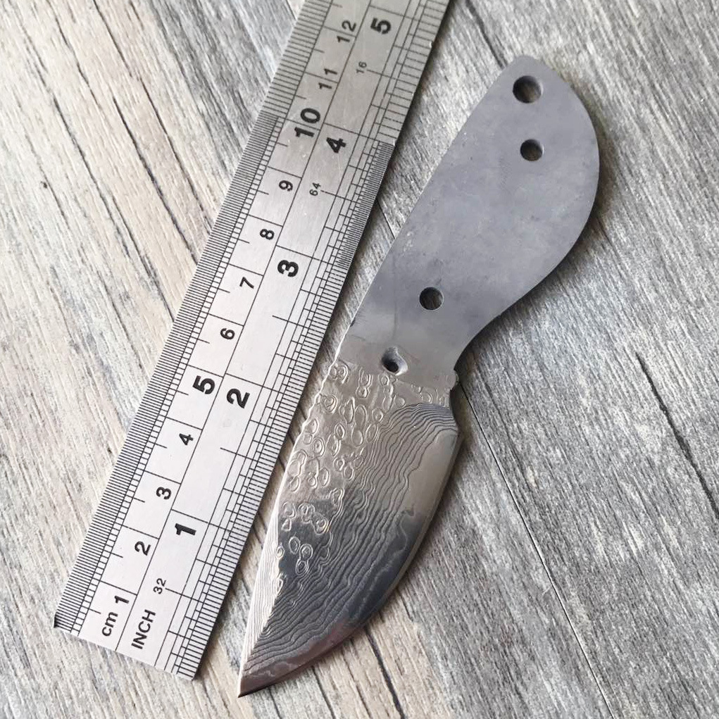 大拇指大马士革钢刀坯小直刀沏茶刀防身户外具刀DIY半成品刀胚条