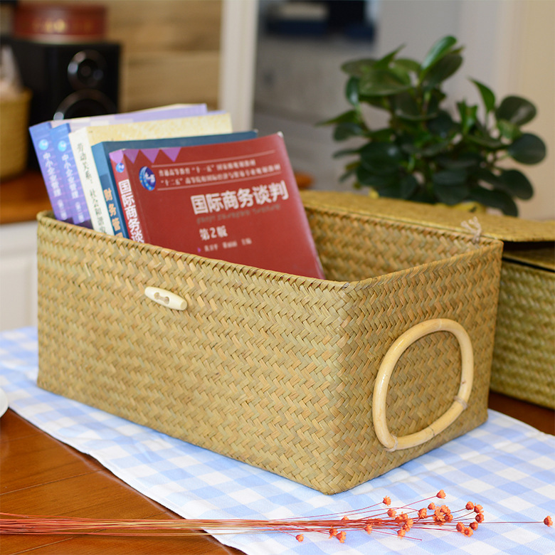 Non-Rattan Wicker Seagrass Storage Box with Lid, Bedroom Clothing Organizer, Storage Basket with Flat Lid, Seagrass Woven Storage Bin Non-Rattan Wicker Seagrass Storage Box with Lid, Bedroom Clothing Organizer, Storage Basket with Flat Lid, Seagrass Woven Storage Bin
