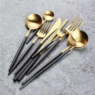 Silver mink Lyon Western food knife, fork and spoon 304 stainless steel steak knife, fork and spoon electroplated black gold stainless steel tableware