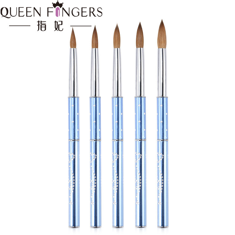Concubina cepillo de uñas 30% contenido de uñas de pelo de visón talla de la pluma de metal azul taladro varilla de uñas pluma de pintura de cristal