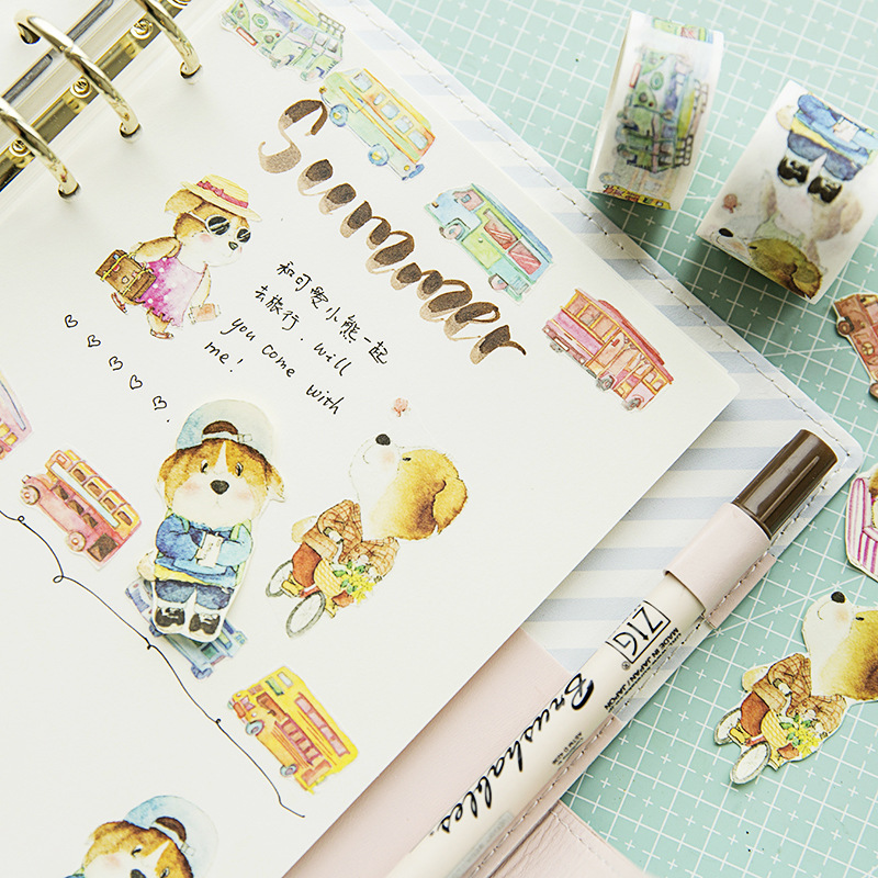 一纸蝉 呆萌小狗与卡通汽车系列 DIY装饰素材手账贴 反复黏贴