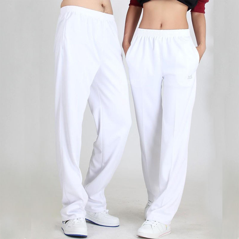 Spring and Autumn South Korean Silk White Sports Pants Pants Women's Summer White Sports Pants Men's Square Dance White Pants Women
