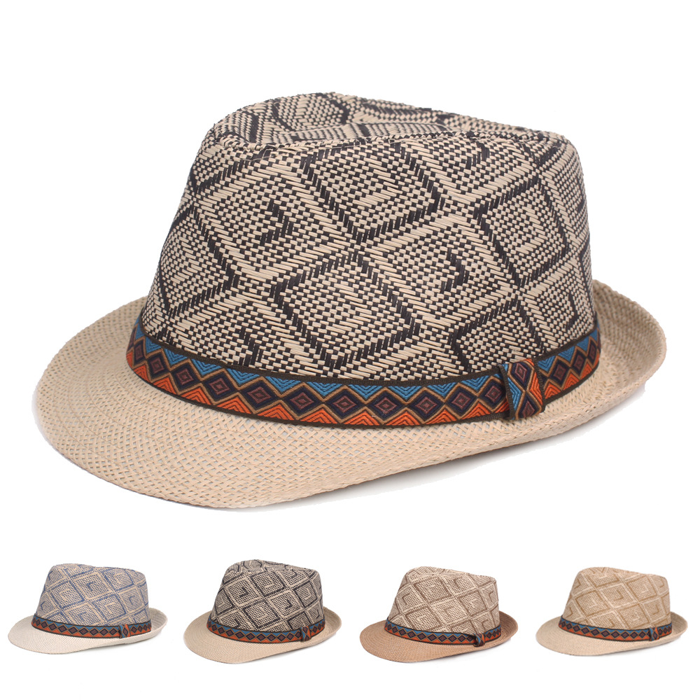 Sombrero sombrero de paja de sol retro de los hombres sombrero de Jazz de primavera y verano sombrero de mediana edad y de edad avanzada estilo étnico sombrero de paja de los hombres