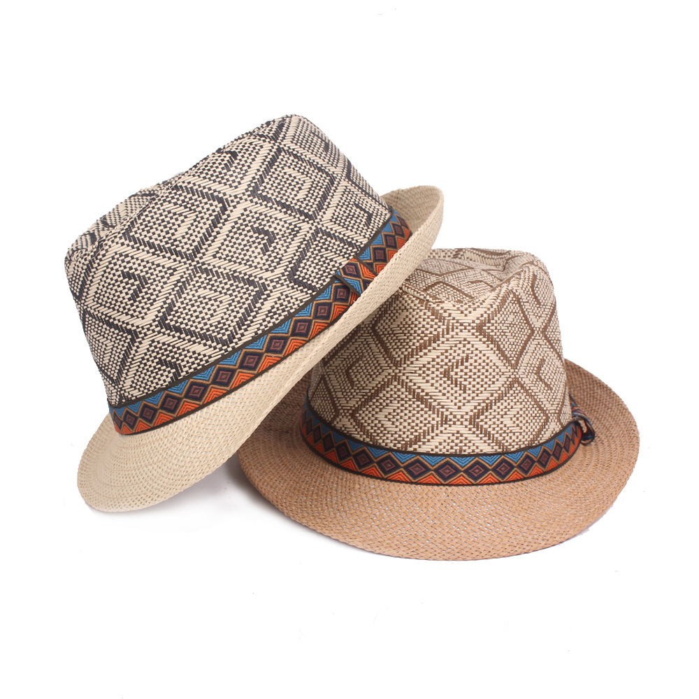 Sombrero sombrero de paja de sol retro de los hombres sombrero de Jazz de primavera y verano sombrero de mediana edad y de edad avanzada estilo étnico sombrero de paja de los hombres