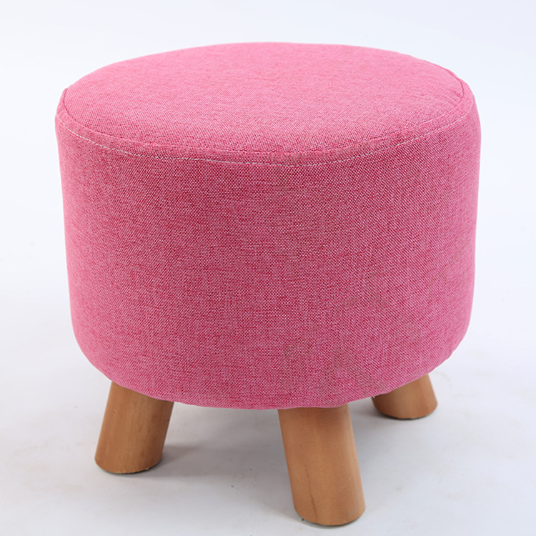 Taburete pequeño de tela al por mayor, hogar de moda, sala de estar para adultos, taburete redondo pequeño, taburete de sofá, taburete bajo de madera, taburete creativo para cambiar zapatos