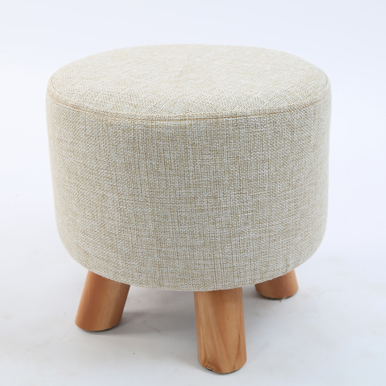 Taburete pequeño de tela al por mayor, hogar de moda, sala de estar para adultos, taburete redondo pequeño, taburete de sofá, taburete bajo de madera, taburete creativo para cambiar zapatos