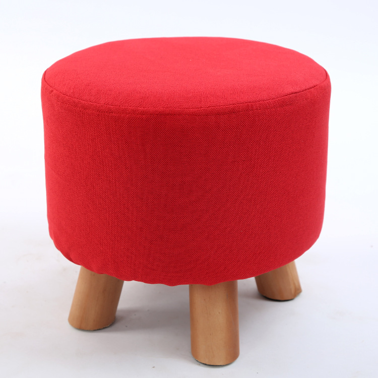 Taburete pequeño de tela al por mayor, hogar de moda, sala de estar para adultos, taburete redondo pequeño, taburete de sofá, taburete bajo de madera, taburete creativo para cambiar zapatos