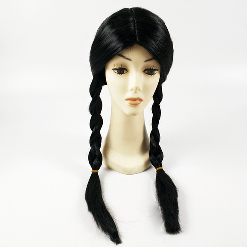 Black center-parted braids, daughter COS wig, Indian black braids, masquerade props