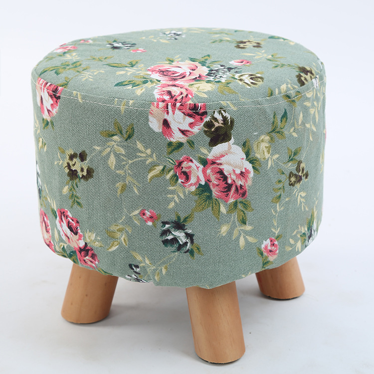 Taburete pequeño de tela al por mayor, hogar de moda, sala de estar para adultos, taburete redondo pequeño, taburete de sofá, taburete bajo de madera, taburete creativo para cambiar zapatos