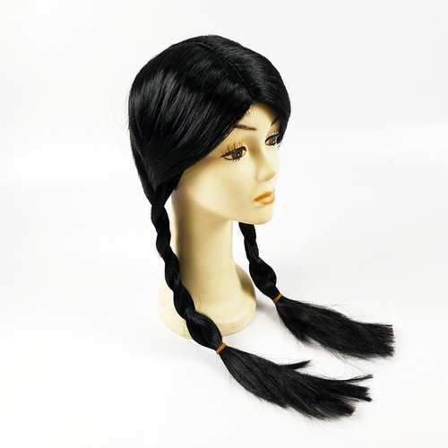 Black center-parted braids, daughter COS wig, Indian black braids, masquerade props