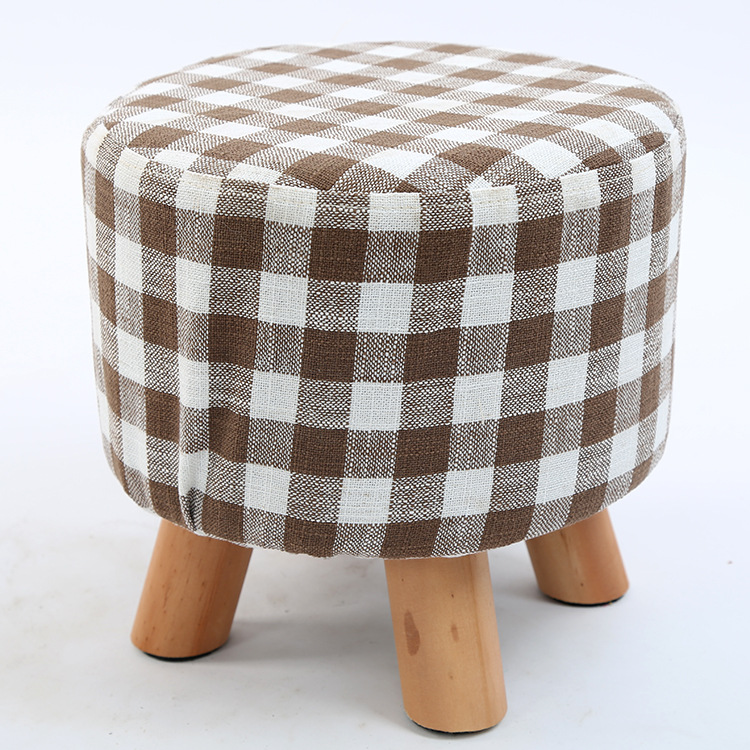 Taburete pequeño de tela al por mayor, hogar de moda, sala de estar para adultos, taburete redondo pequeño, taburete de sofá, taburete bajo de madera, taburete creativo para cambiar zapatos