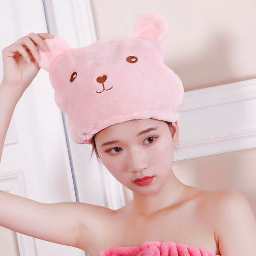 Cartoon bear thickened coral velvet dry hair cap, fine fiber absorbent turban to wipe hair, shower cap manufacturer wholesale