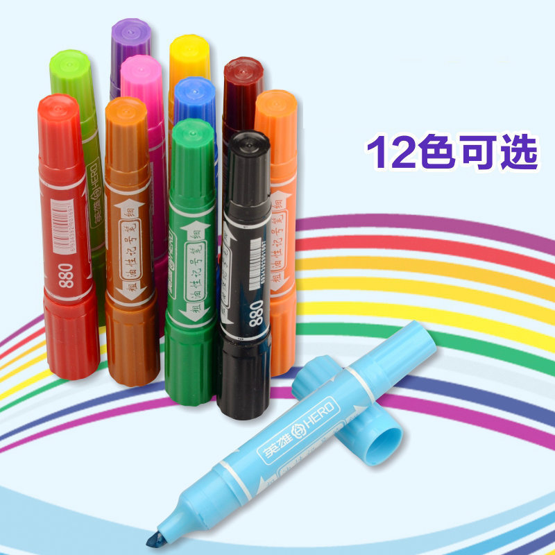 Hero 880 big double-headed color marker marker pen oil pen black pop poster Hook pen for elementary school students