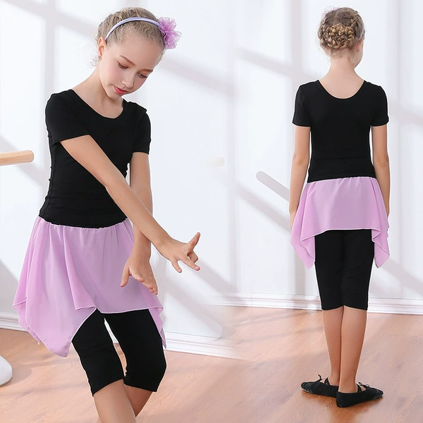 1622 short -sleeved black +1638 pink purple edge skirt pants