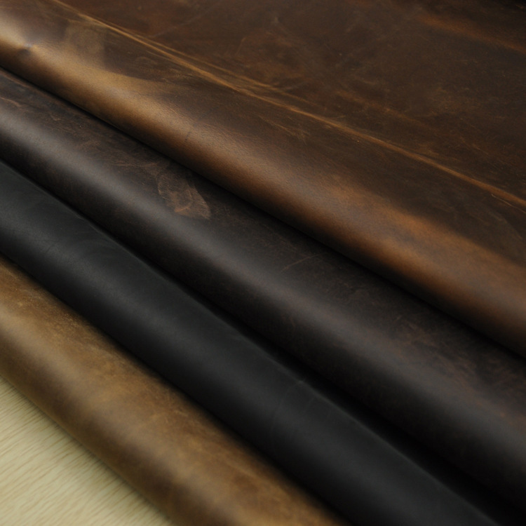 头层疯马牛皮现货 多款油蜡疯马牛皮批发 变色复古疯马皮皮料