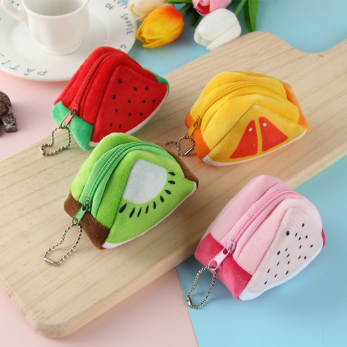 Creative plush three-dimensional triangle fruit coin purse watermelon orange coin bag key bag bag pendant gift