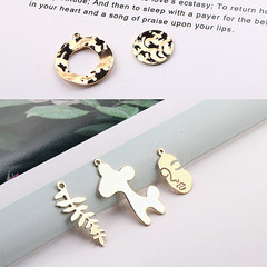 保色銅材料DIY飾品配件原創個性樹葉人臉幾何圓耳環耳墜掛飾配件