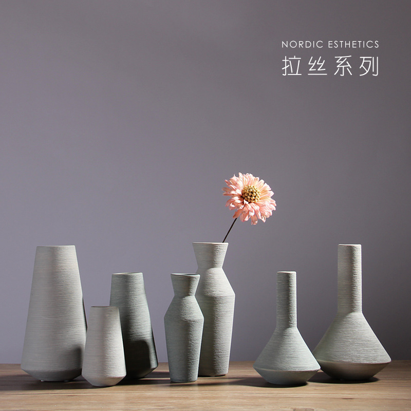 Nuevo chino creativo cepillado llano quema florero de cerámica flor seca arreglo salón hogar suave decoración adornos