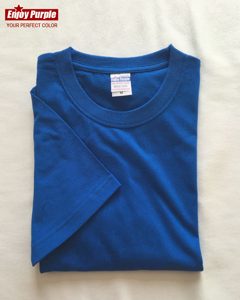 Verano refrescante de algodón puro color sólido cuello redondo manga corta Camiseta de moda pareja de hombres y mujeres 200g media manga blanca ins casual