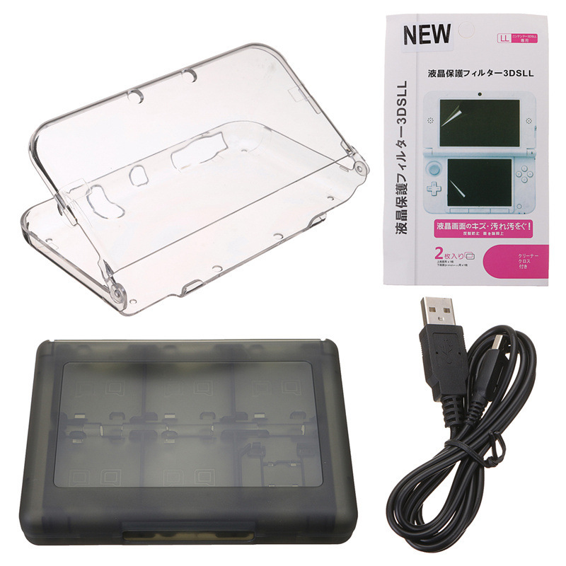 For Nintendo New 3DS XL transparent crystal case 28 in 1 game card box charging cable film
