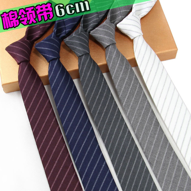Fashionable Men's Cotton 6cm Narrow Tie, Business Formal Wear, Korean Style Striped Casual Tie, Custom-Made, Wholesale