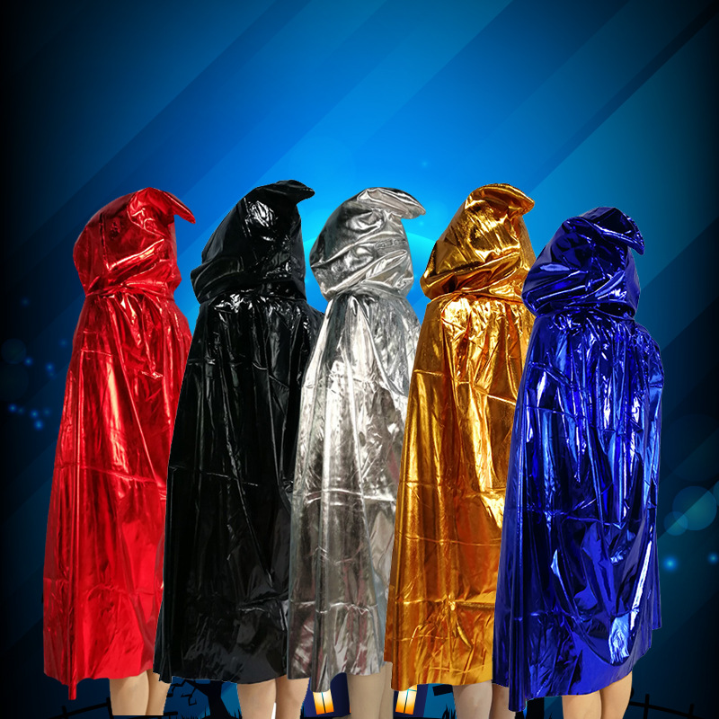 Halloween niños capa rendimiento traje rojo y negro de doble cara tela de satén bruja mago capa Cosplay