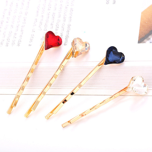 Korean version orange crystal metal one-piece hair clip fashion simple heart edge fringe hair accessory manufacturer wholesale