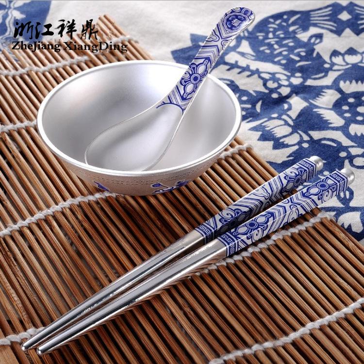 Sterling Silver Bowl Silver Chopsticks Silver Spoon 999 Sterling Silver Set Gift Box Packaging Sterling Silver Tableware Insurance Gift Wholesale