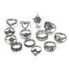 Retro set, ring, European style, suitable for import, new collection, with gem, 13 pieces