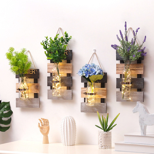 ins wooden background wall hydroponic wall hanging creative plant vase green radish container living room wall decoration pendant