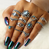 Retro set, ring, European style, suitable for import, new collection, with gem, 13 pieces
