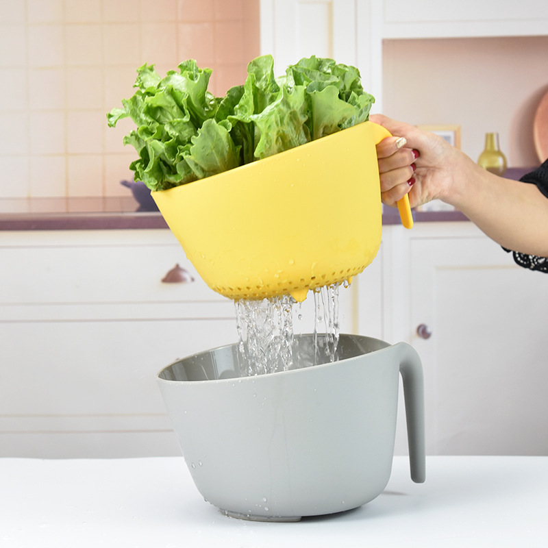 Cesta de drenaje de doble capa de calidad alimentaria, colador de plástico para fregadero, cesta de almacenamiento para verduras y frutas, juego de 2 piezas, estante de almacenamiento con drenaje