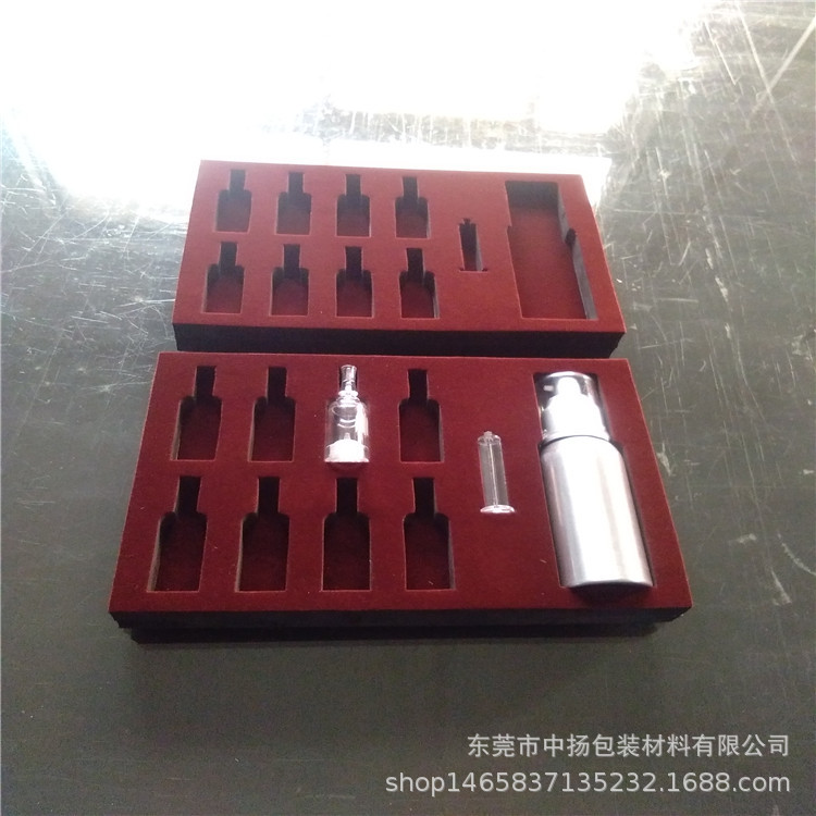 定制EVA内衬精油瓶化妆品冻干粉礼盒包装内托红酒酒杯礼品植绒