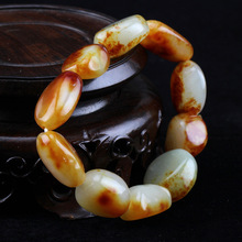 一件代发新疆和田玉青白玉籽料枣红皮男女款大气原石手串厂家销售