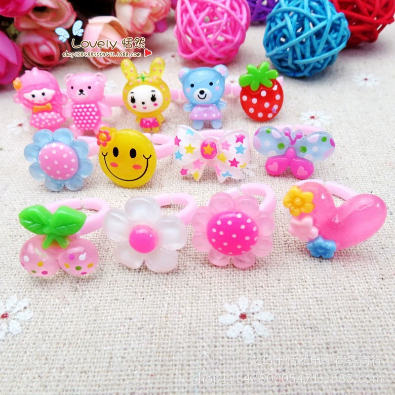 -children's cute cartoon transparent plastic ring, with gem, wholesale