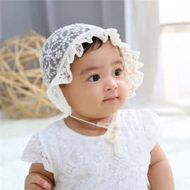 春秋季款韩版宝宝公主帽四叶草刺绣蕾丝帽婴幼儿包头帽新生儿帽子