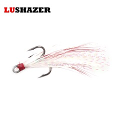 Shark Lure | Cross-Border Tied Feather Red & Pink 3-Prong Hooks #246810, Triple Anchor Fishhooks with Feathered Bait