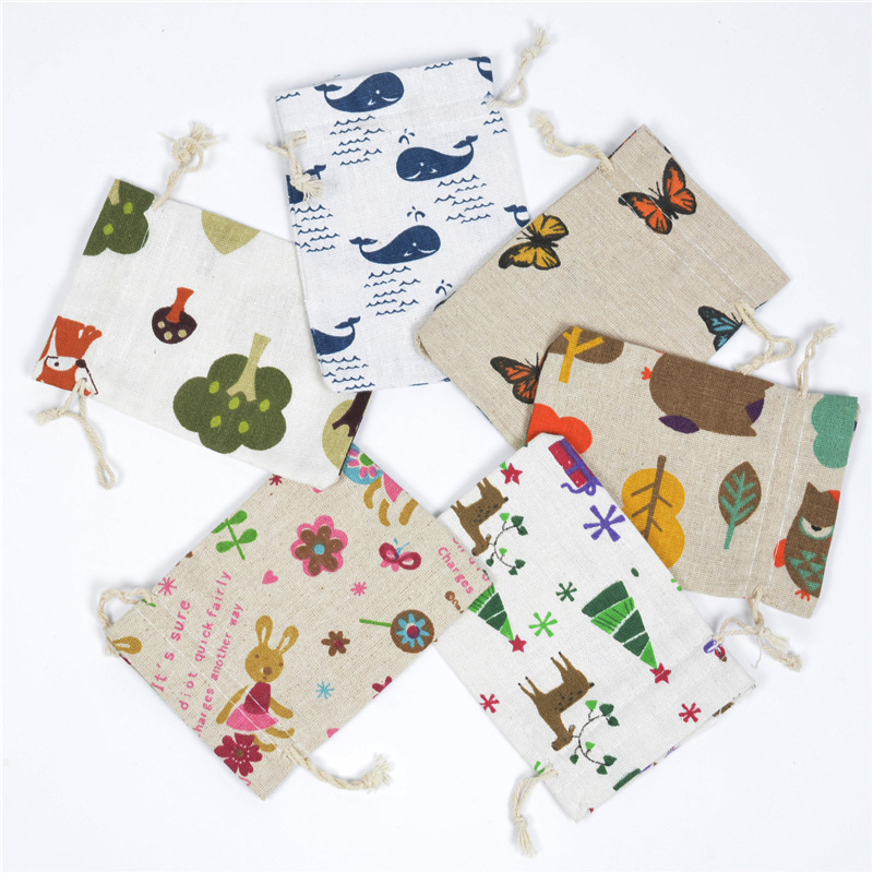 印花棉布束口袋 13*18 香囊袋子中草药驱蚊棉布包 首饰礼品包装袋