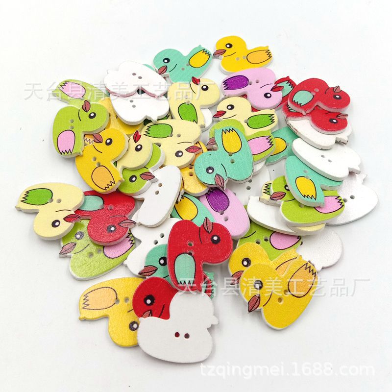 29*25mm fondo blanco pintado pato de dibujos animados botón de madera DIY botón de madera de dibujos animados