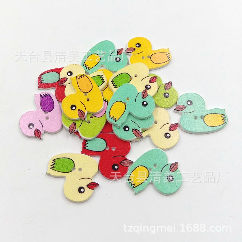 29*25mm fondo blanco pintado pato de dibujos animados botón de madera DIY botón de madera de dibujos animados