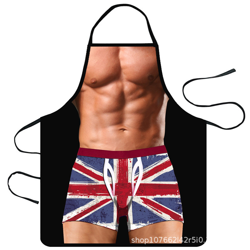 Suministro transfronterizo de Amazon Venta caliente creativa personalidad divertida impresa delantal músculo hombres sexy delantal suministro de la fábrica