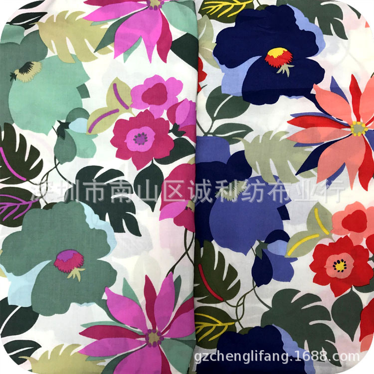 欧美连衣裙印花面料 叶子大红花  吊带衫印花布 全棉平纹衬衫印花