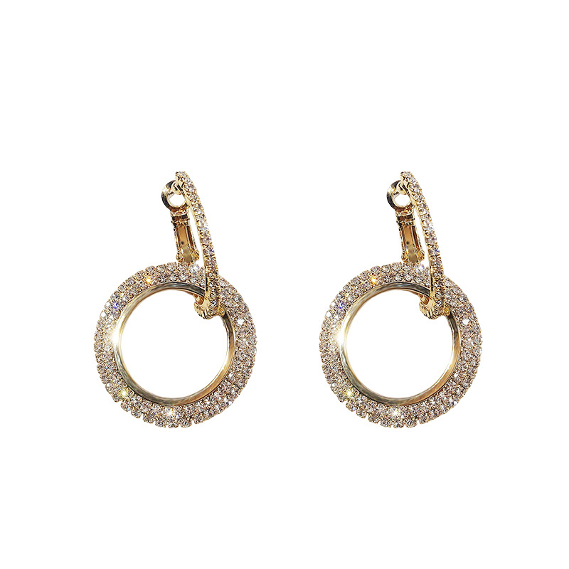 Silver Needle Korean Style New Fashionable Diamond Earrings for Women, Diamond Geometric Circle Earrings, European and American Simple and Versatile Earrings